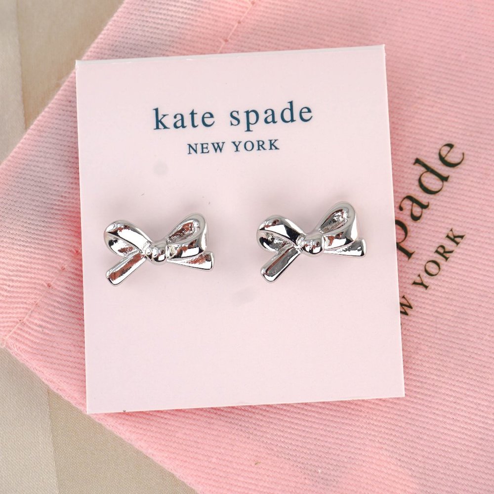 Kate Spade Skinny Mini Bow Stud Earrings in Silver (Brand New + Dust Bag)